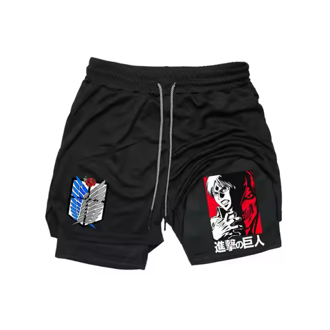 Men's Double-deck Shorts Print Shorts Running Summer Quick Drying Sports Fitness 2in1 Fitness Joggers Workout Short Activewear