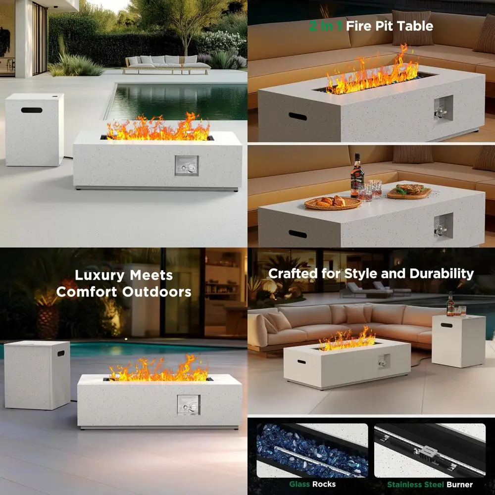 

Стол для газовой костра на открытом воздухе — 43-дюймовый прямоугольный обогреватель для пропана с сертификацией CSA и стеклянными камнями