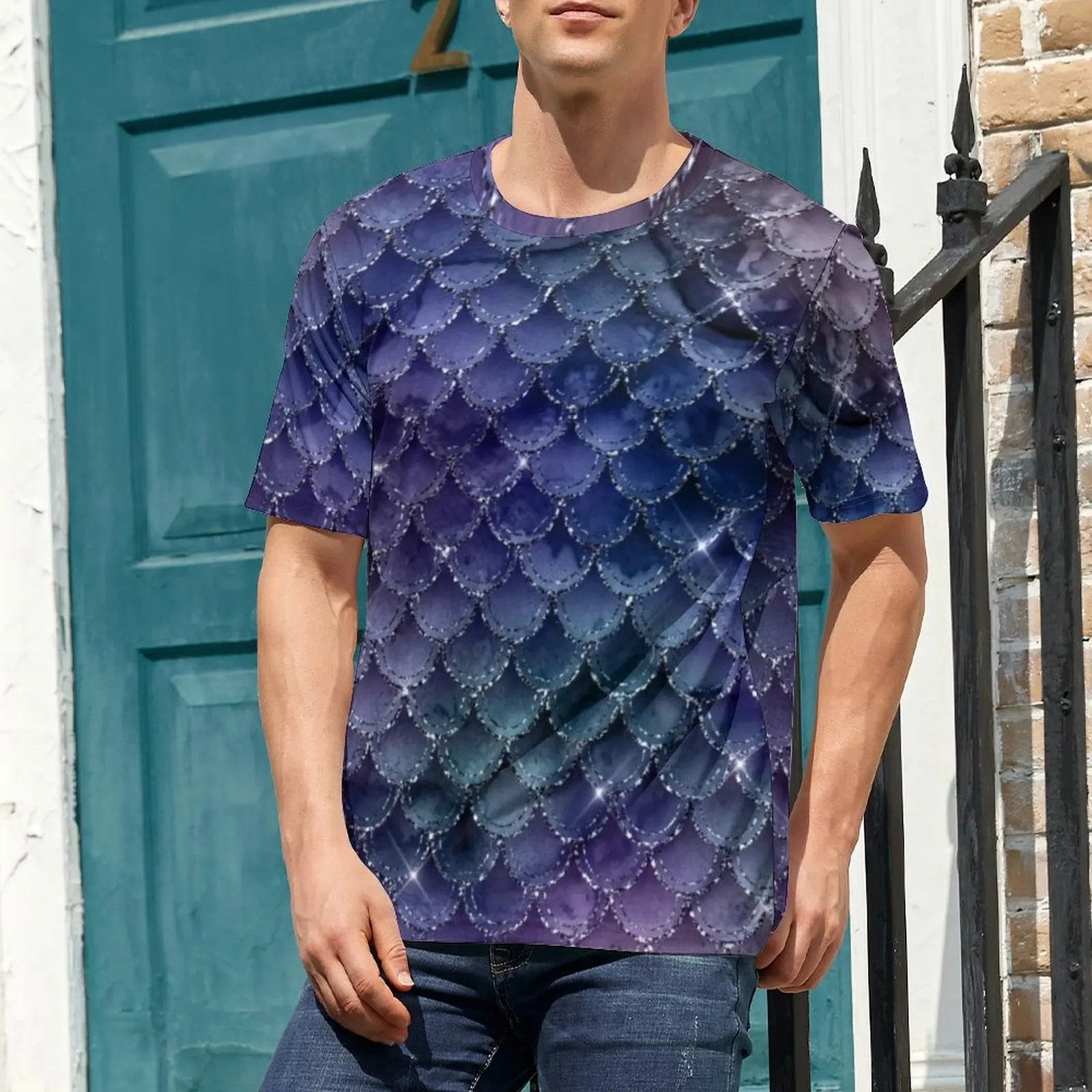 Summer T-Shirt Ombre Glitter T-Shirts Fantasy Magical Mermaid Scales Casual Tee Shirt For Man Short-Sleeve Plus Size Clothing