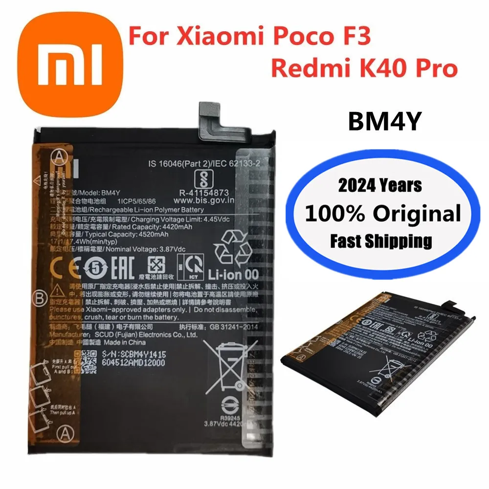 2024 Year New Original Battery For Xiaomi Poco F3 Redmi K40 Pro K40Pro BM4Y 4520mAh Phone Replacement Batteries Bateria In Stock