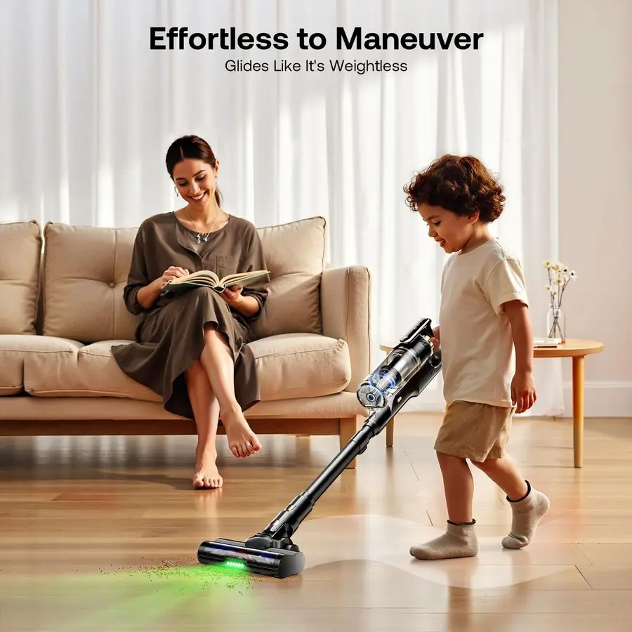 مكنسة كهربائية لاسلكية، مكنسة كهربائية خفيفة الوزن قائمة بذاتها مع وقت تشغيل 50 دقيقة، شفط قوي، مكنسة لاسلكية مضادة للتشابك