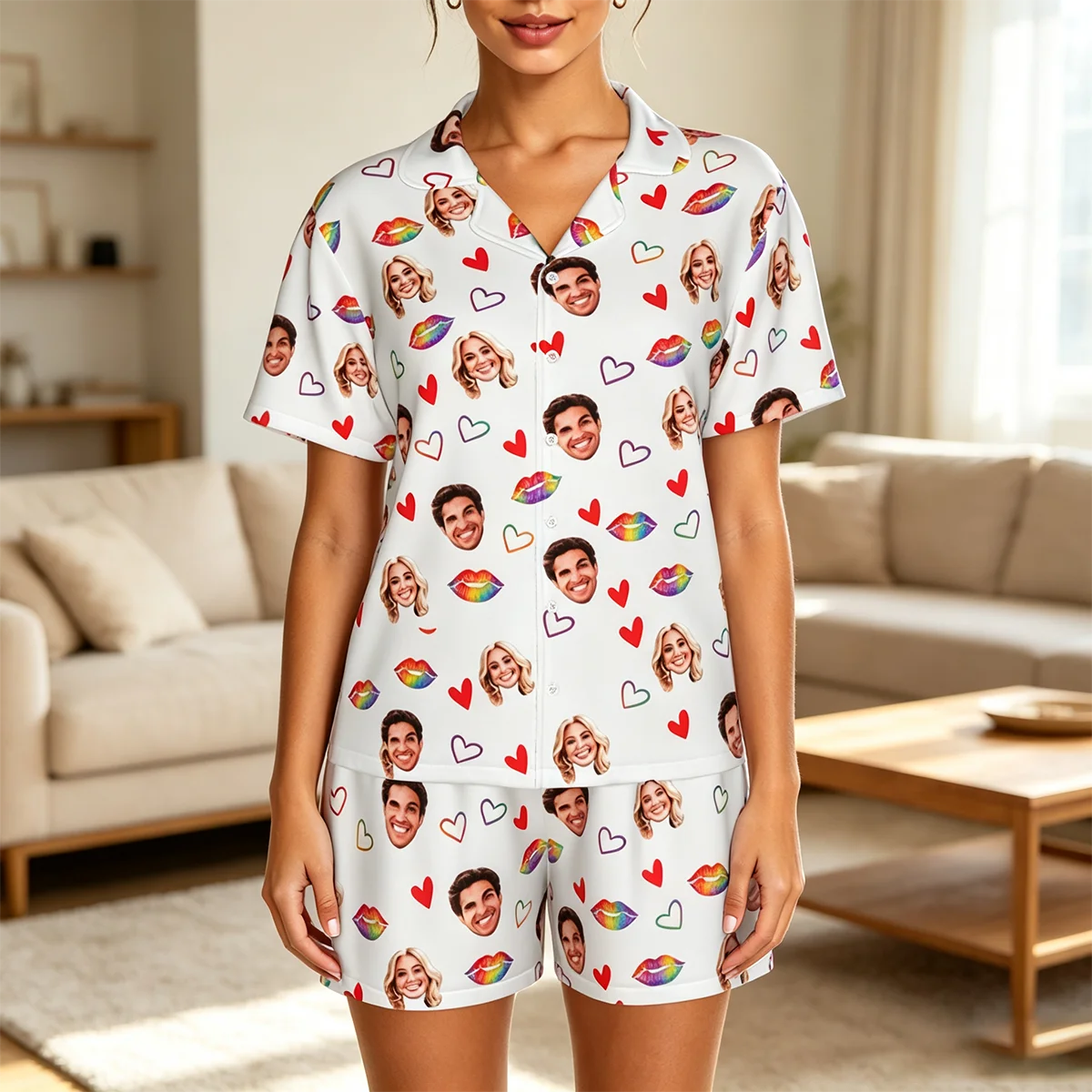 DIY personalized printed pajamas customized women's casual pajamas set with avatar prank face replacement gift for family friend
