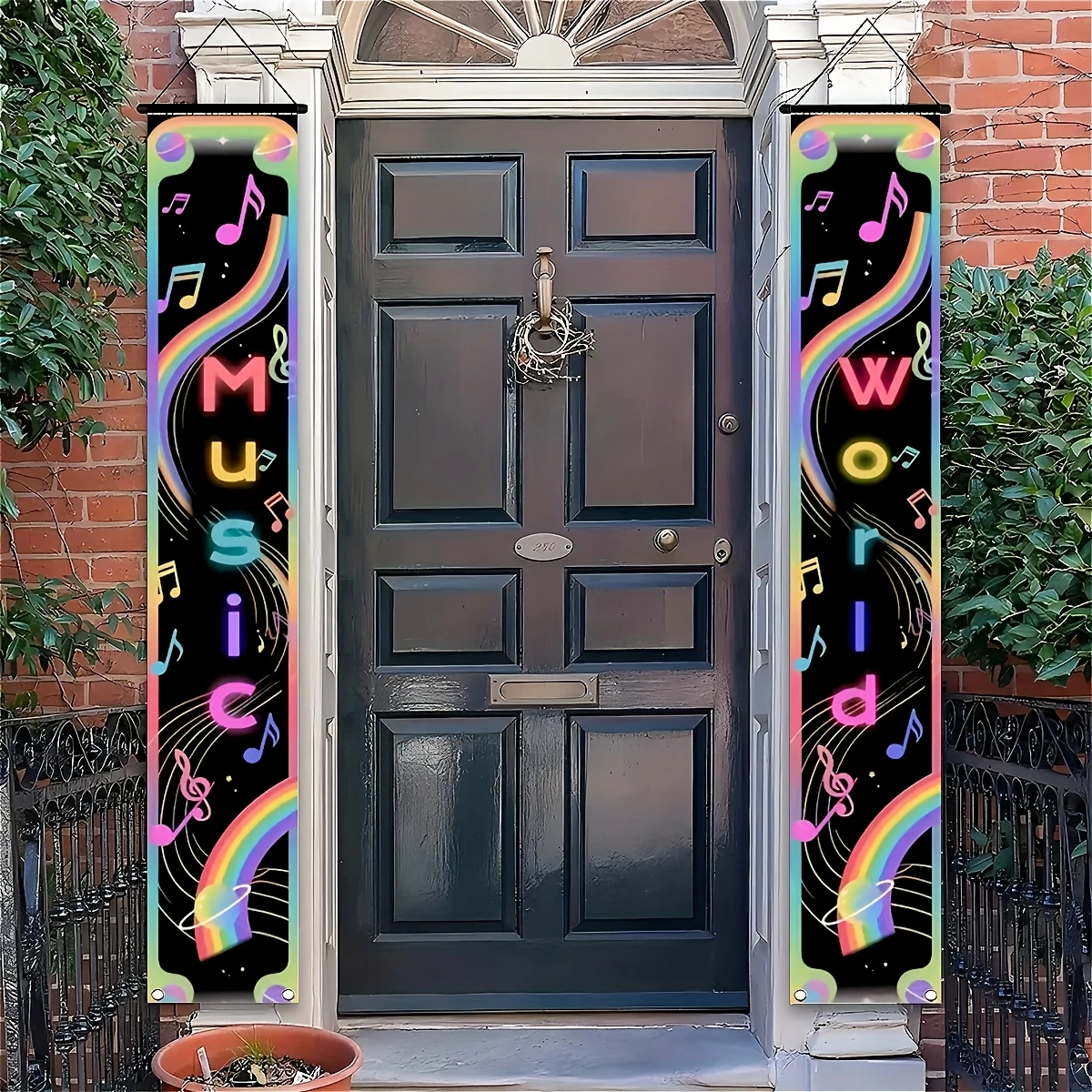 2Pcs Vivid World Music Day Couplet Banners, Colorful Music Notes&Rainbow Design,Front Door Hanging Decor for Indoor Living Room