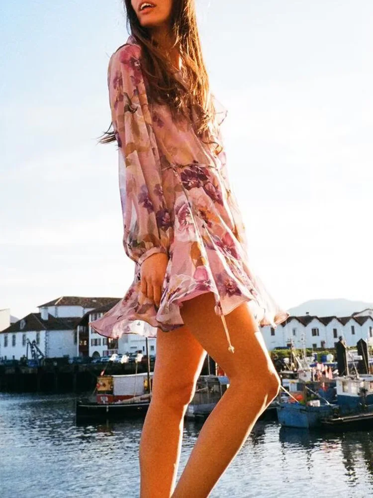 Vestido f recém-chegado da primavera ZA2025 vestido  com decoração em camadas com estampa floral versátil vestido ...