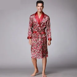 Batas tipo kimono para hombre, albornoces de seda sintética con cuello en V, camisón para hombre, ropa de dormir de satén para personas mayores, conjunto de pijamas con patrón de Cachemira de verano