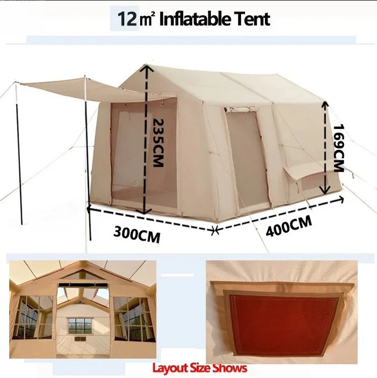 New 12 ㎡ Infla   Tent Set Two Bedrooms Flysheet for 4~6People Hiking Camping Accessory Sun & Rain Protection Marquee