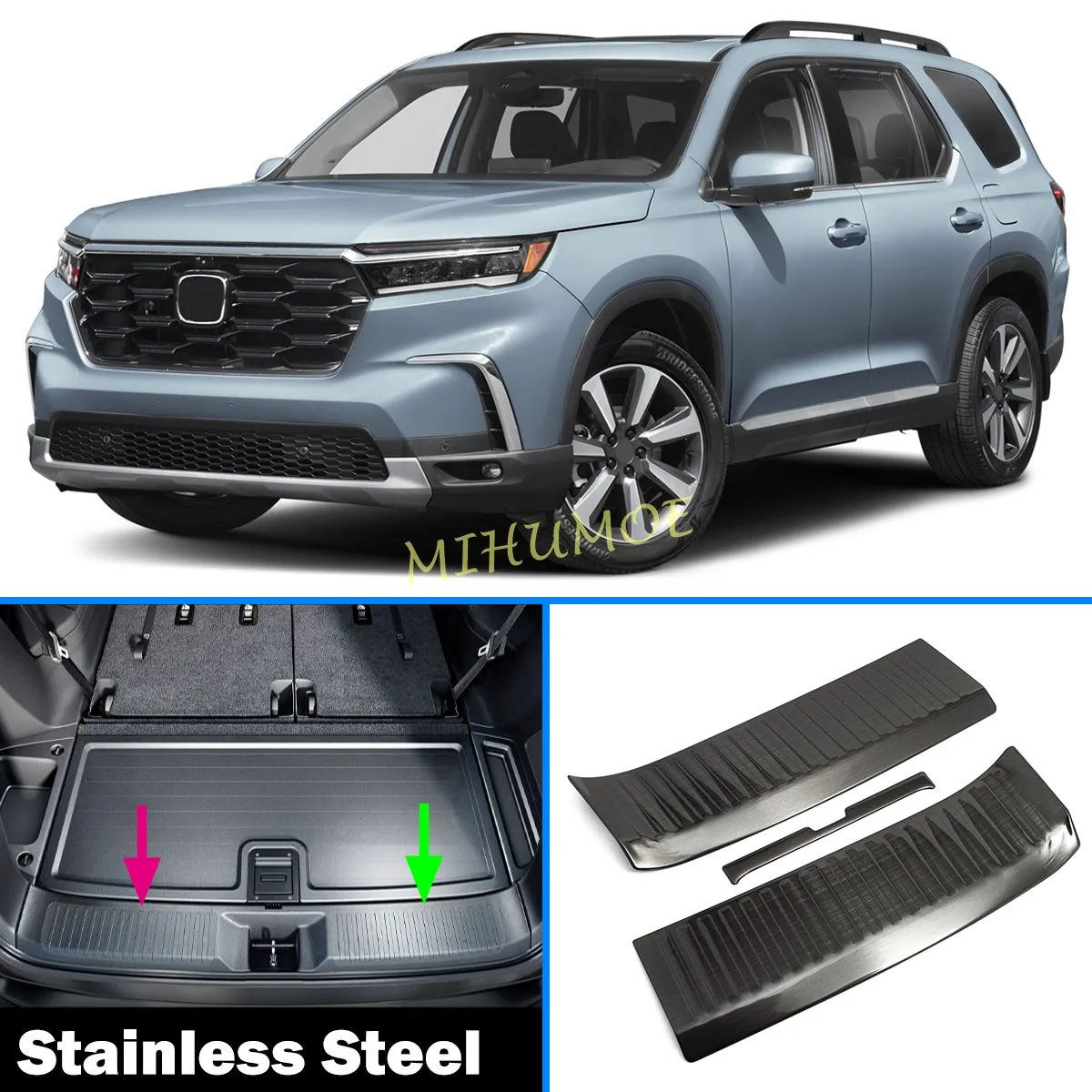 Stainless Steel For Honda Pilot 2023-2027 Car Rear Bumper Trunk Sill Scuff Protector Luggage Entry Guard Trims Accessories