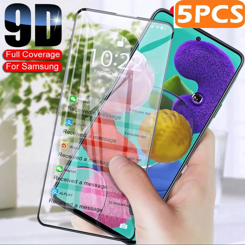 5Pcs Full Cover Tempered Glass For Samsung Galaxy A02 A02S A03 A03S A03 Core A04  A04S A04e A12 A13 4G A13 5G M12 13 14 22 23 33