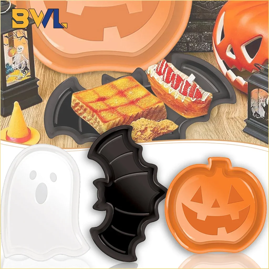 Halloween Party Kunststoff Serviertabletts Kürbis Geist Fledermaus Süßigkeiten Snack Teller für Urlaub Party Dekor Tisch Display