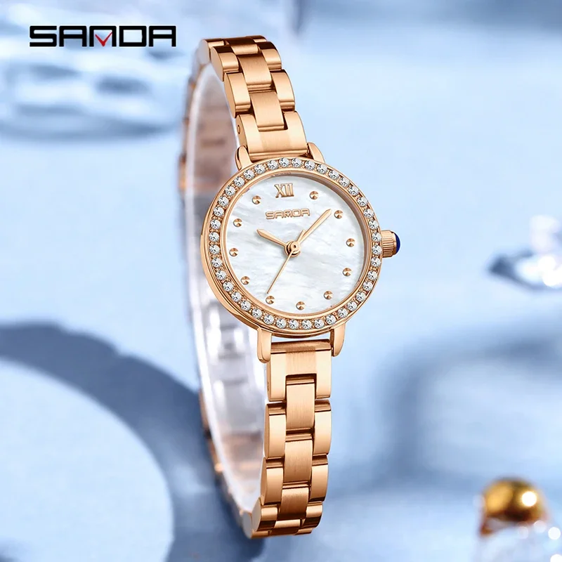SANDA ساعة نسائية سوار ساعة باند موضة فريتيلاريا مينا تصميم أنيق سبيكة مقاوم للماء ساعة كوارتز نسائية مدمجة هدية