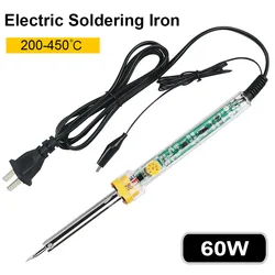 60W 220V External Heat Type Electric Soldering Iron with 6 Mode Adjustable Temperature Knob and Alligator Clip EU US for Welding