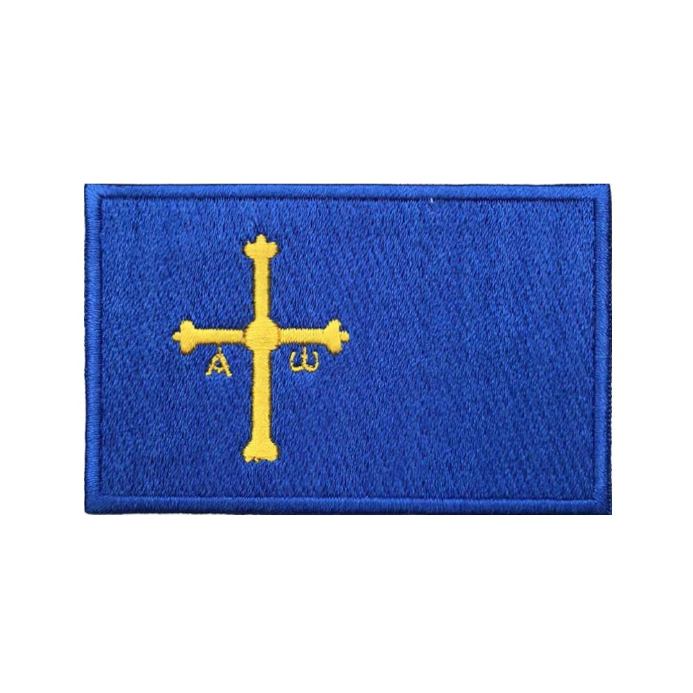 1PC Asturias Flag Patches Armband Embroidered Patch Hook & Loop Or Iron On Embroidery  Badge Military Stripe