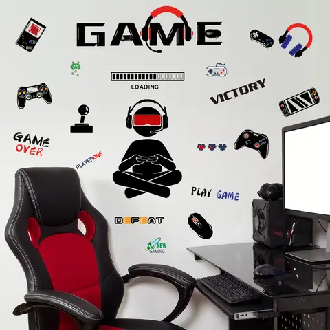Gamepad Wall Stickers, Self-Adhesive Graffiti Stickers Boy Bedroom Decor Gamer Wall Stickers