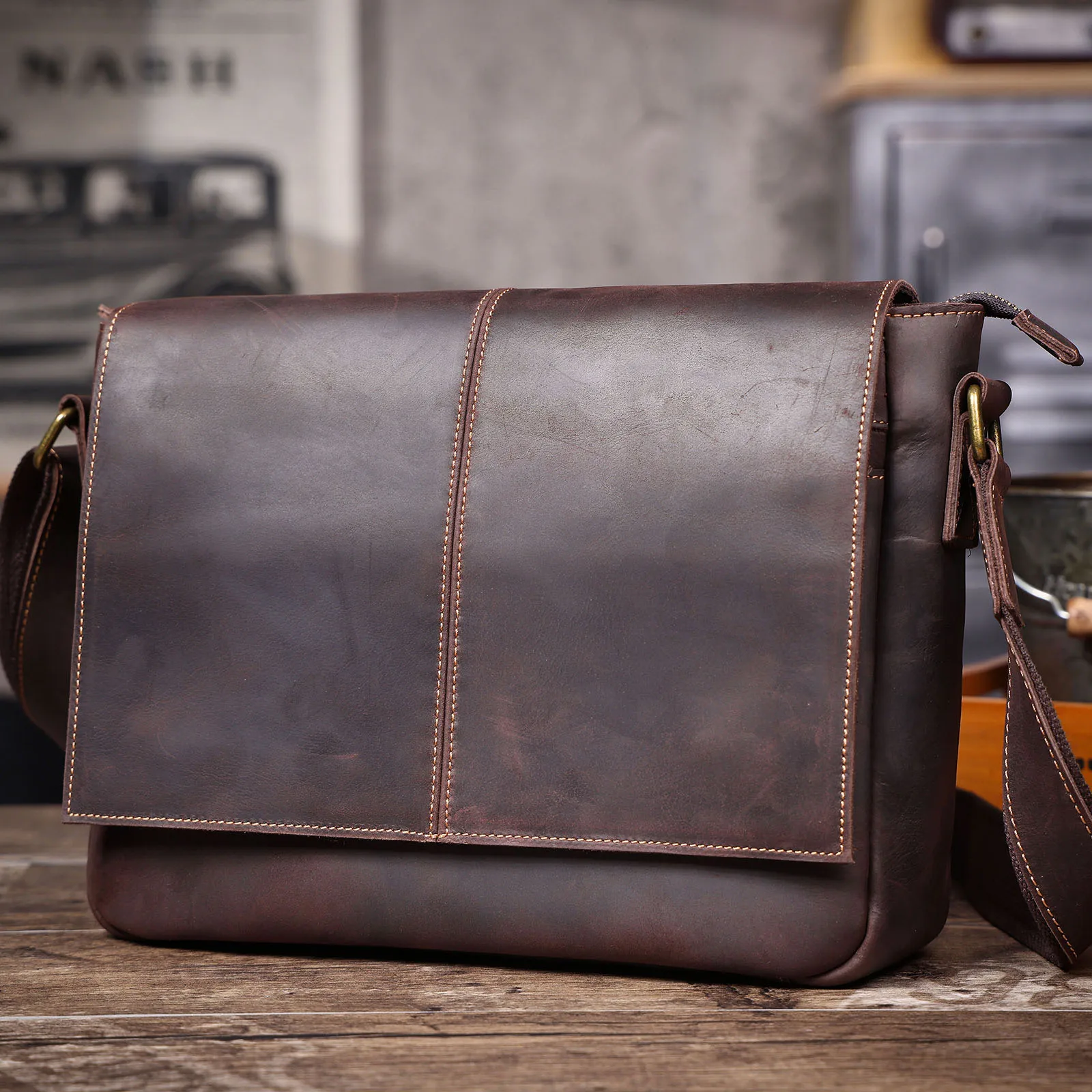 Vintage Herren-Aktentasche aus echtem Leder, 15-Zoll-Laptoptasche, Messenger-Taschen für Arbeit und Business, Crazy Horse Rindsleder-Handtasche für Männer, La – Detail 24