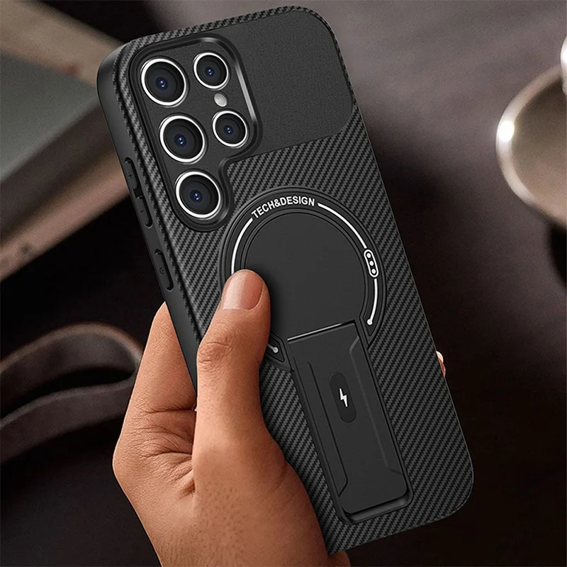 Carbon Fiber Drill Pattern Phone Case for Samsung S25 FE S24 Plus S23 Ultra S22 - Card Holder Wireless Charging Compatible - náhled 2