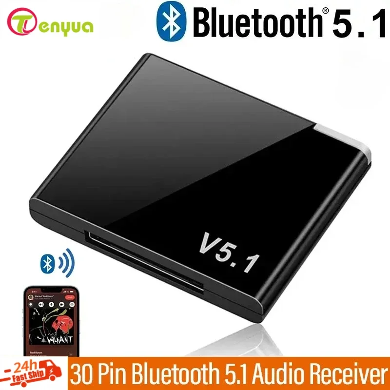 

2025 I-WAVE 30 Pin Bluetooth 5.1 Audio Receiver A2DP Music Mini Wireless Adapter For iPhone iPod 30Pin Jack Analog Speaker