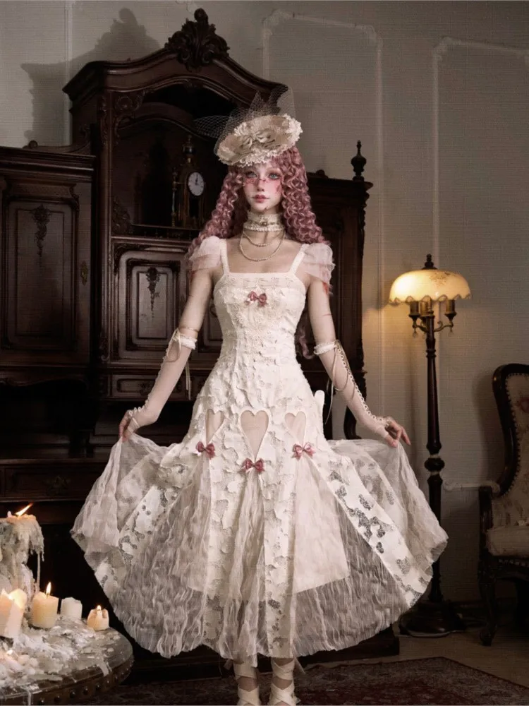 

Pure cotton heart-shaped lace halter dress