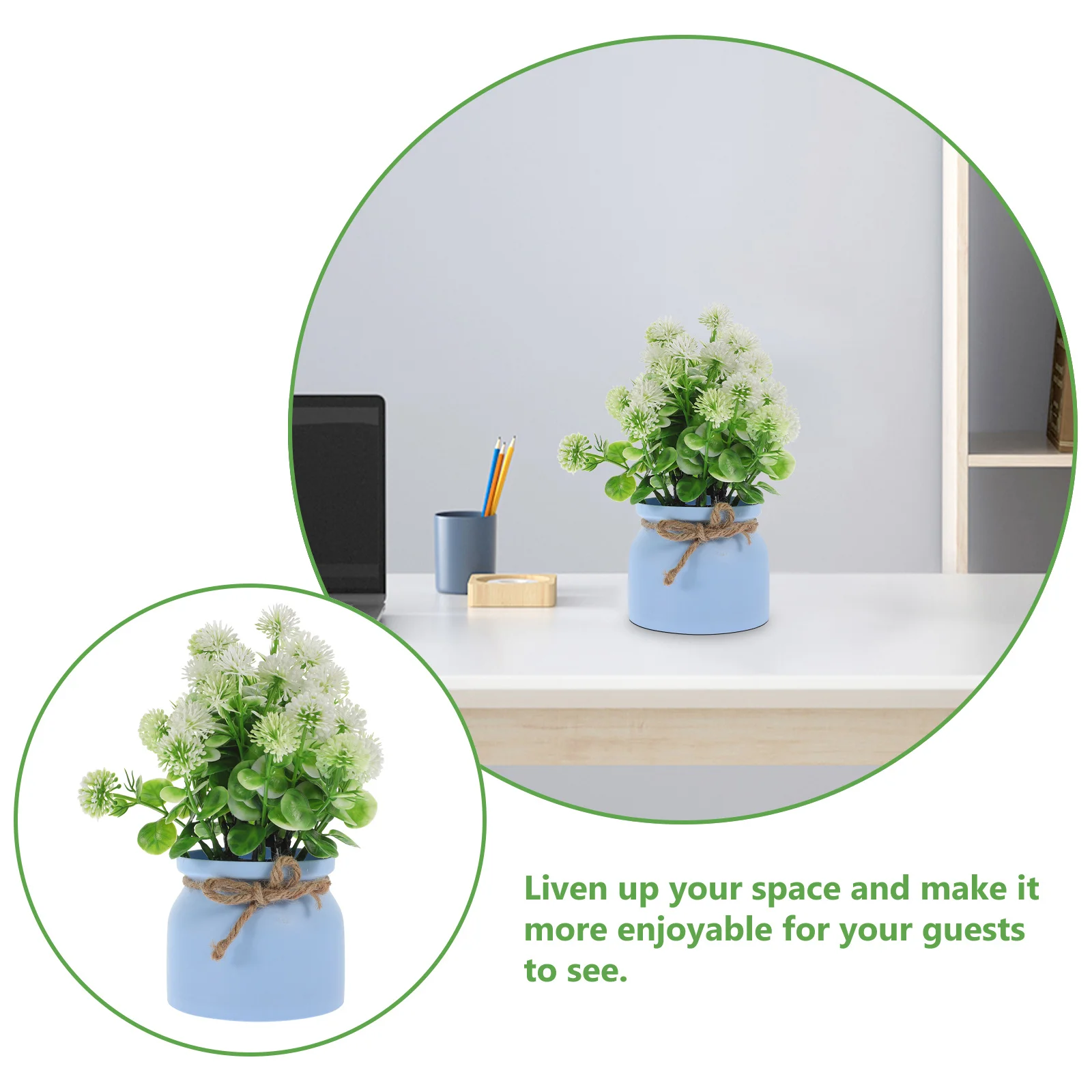 

Small Artificial Flower in Pot Realistic Fake Bonsai Potted Plant Decoration Indoor Plastic Silk Cloth Home Office