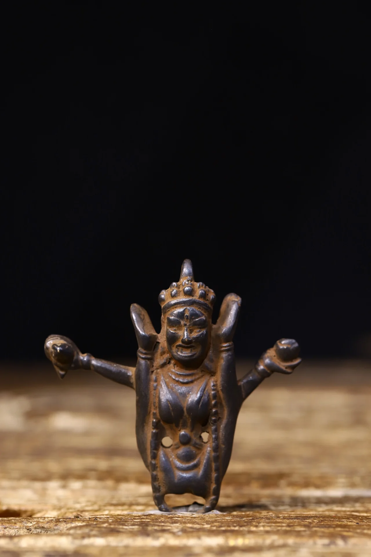 

3”Tibetan Temple Collection Old Bronze Cinnabar Dancing Mahakala Buddha Amulet Pendant Halloween Dance Goddess Town House