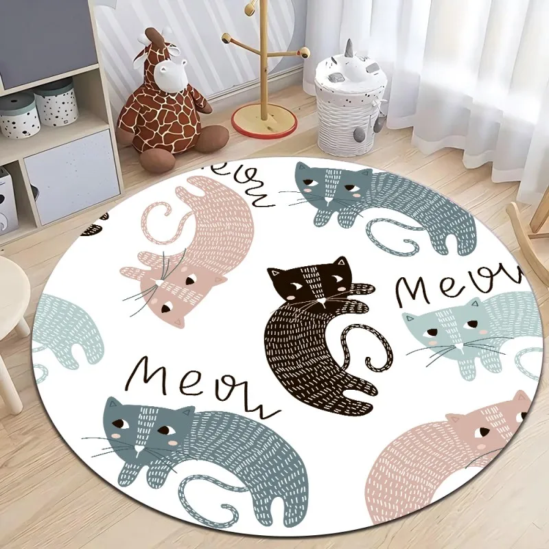 Schattig dinosaurus cartoon rond tapijt, zachte chenille antislip vloermat voor kinderkamer, woonkamer, kinderkamer, wasbaar tapijt