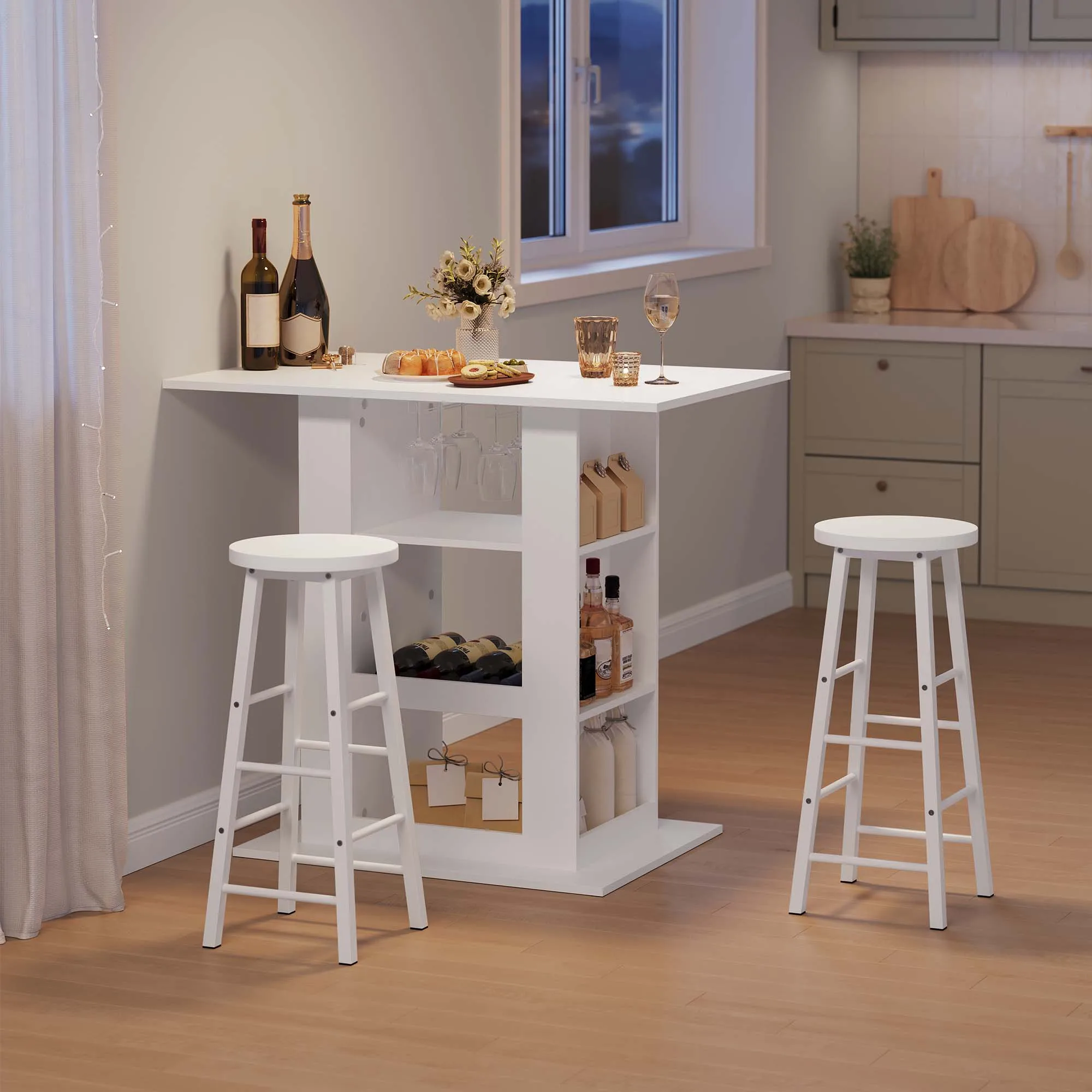 Bartisch mit Stauraum, 105 x 94 x 68 cm, Esstisch, rechteckiger hoher Tisch mit Weinregal für Küche, Wohnzimmer, Heimdekoration