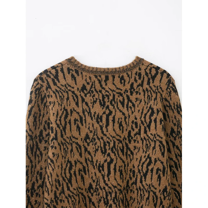 المرأة سترة مشغولة من الصوف سترة موضة الجاكار س الرقبة طويلة الأكمام البلوزات الخريف الشتاء الإناث شيك القمم #5