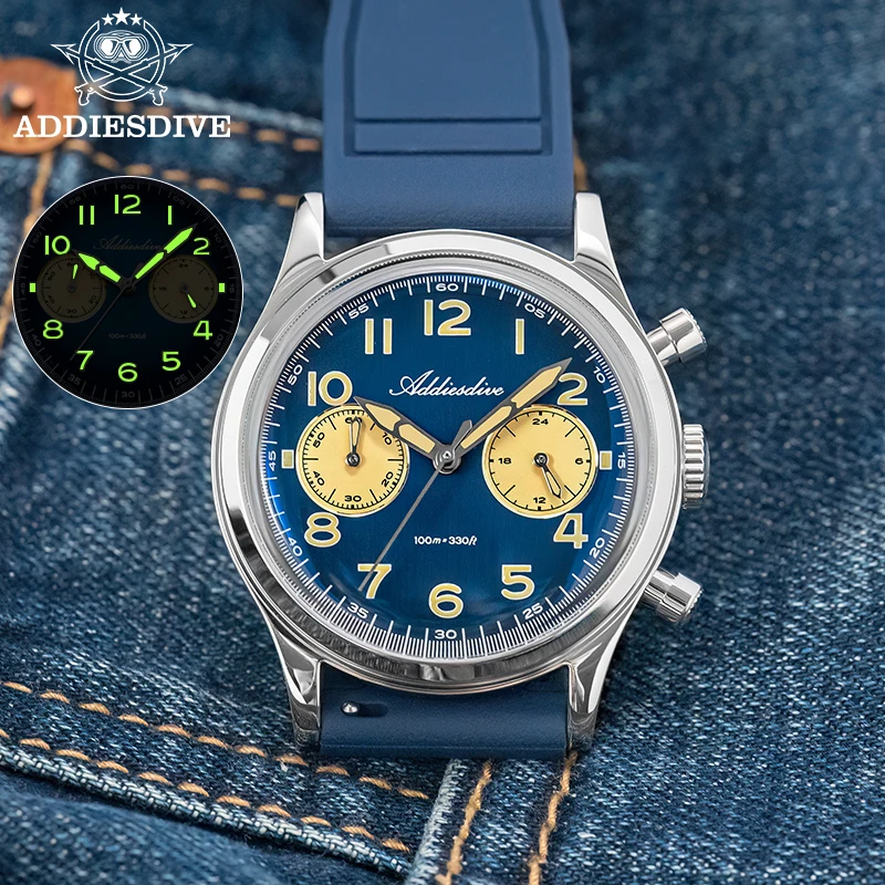 ADDIESDIVE Nuovo AD2516 Orologio da uomo Cronografo di lusso VK64 Bubber Glass Luminoso 100m Impermeabile Diving Swim Orologio da polso al quarzo