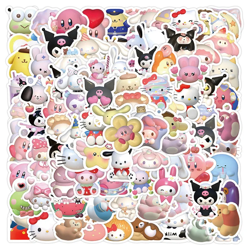 60Pcs Sanrio 3D Stickers Cute My Melody Kuromi Sticker Laptop Decoration Toys for Girls Kawaii Sticker Pack Waterproof Stickers