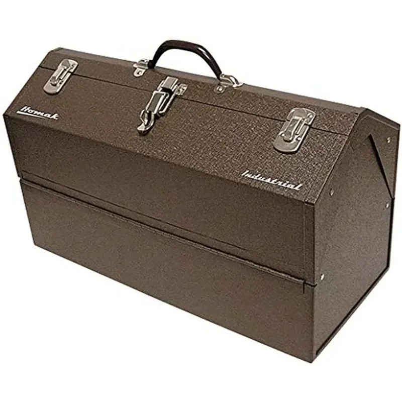 Steel Toolbox Cantilever Industrial Organizational Brown Winkle Powder Coat Triple-Clasp Design Alloy Metal Solid Construction