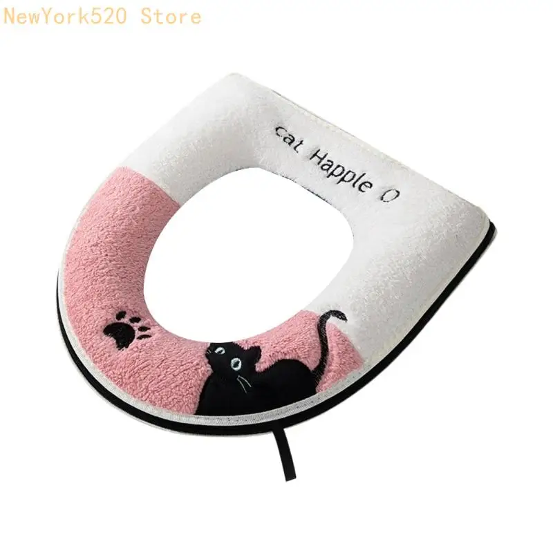 Warm Flannel Toilet Cushion NonSlip Warm Padding Toilet Cover Protector for Home Bathroom Decoration N84C