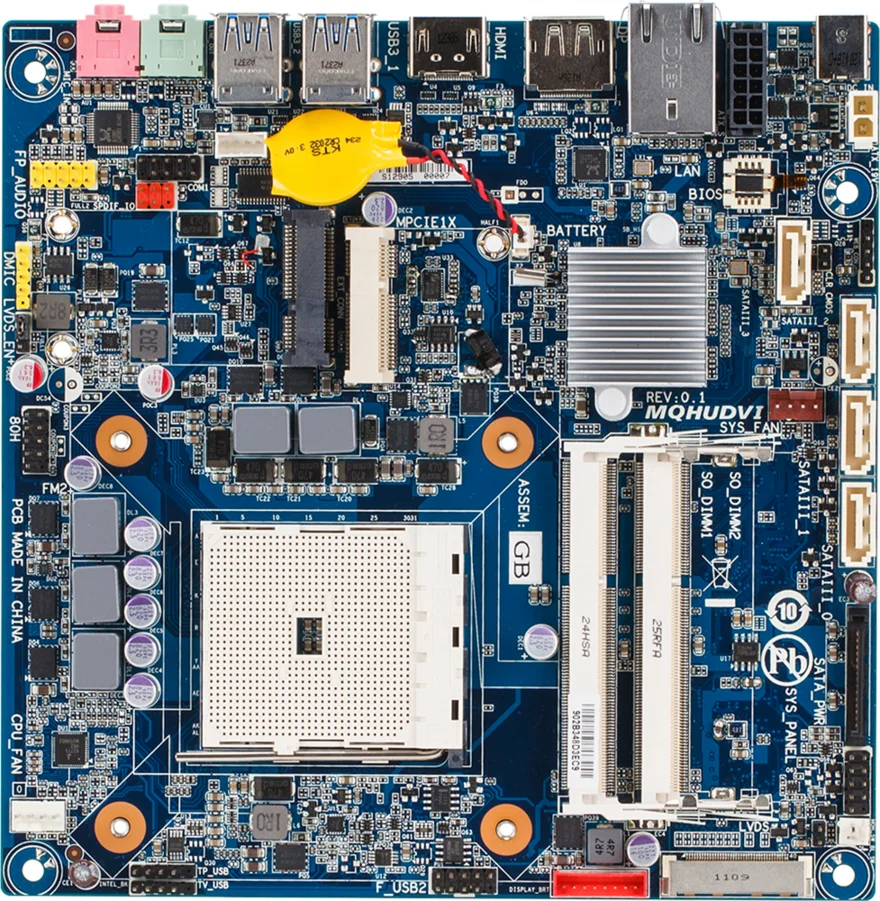 GIGABYTE MQHUDVI  Mini-ITX Motherboard AMD A75 FM2 DDR3  1600/1866 MHz 16GB DC powered LVDS