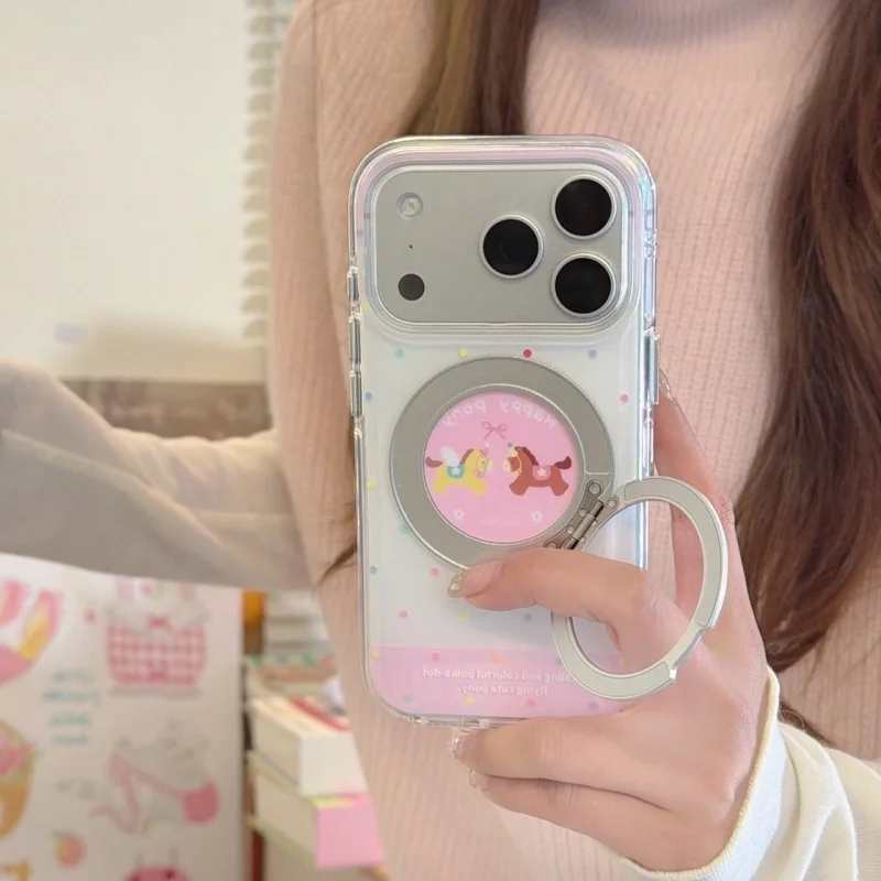

Color Polka Dot Cute Rotation Magnetic Stand Phone Case For iPhone 17 Pro 16 15 14 Pro Max Back Cover Shockproof Protective Case