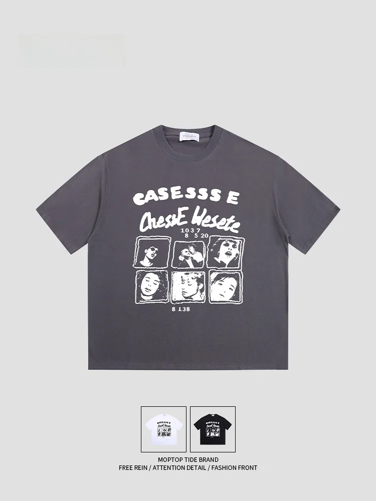 

MMOPTOP Американская футболка оверсайз в стиле High Street, свободного кроя, из хлопка, с коротким рукавом, летняя, дышащая, молодежная, модная.