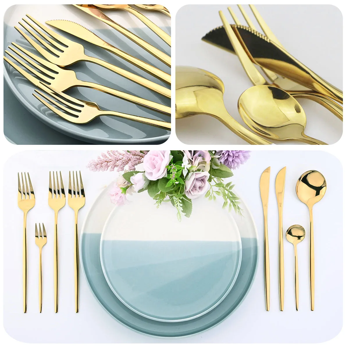 6/30Pcs Gold Cutlery Set Stainless Steel Dinnerware Set Kitchen Black Tableware Fruit Cake Fork Flatware Silverware Table Set