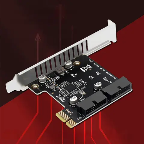 XT-XINTE PCIe to USB3.0 Dual 19/20 Pin Connector for Front Panel Card USB 3.0 19P/20P Header Interface PCI-E X1 Adapter Card
