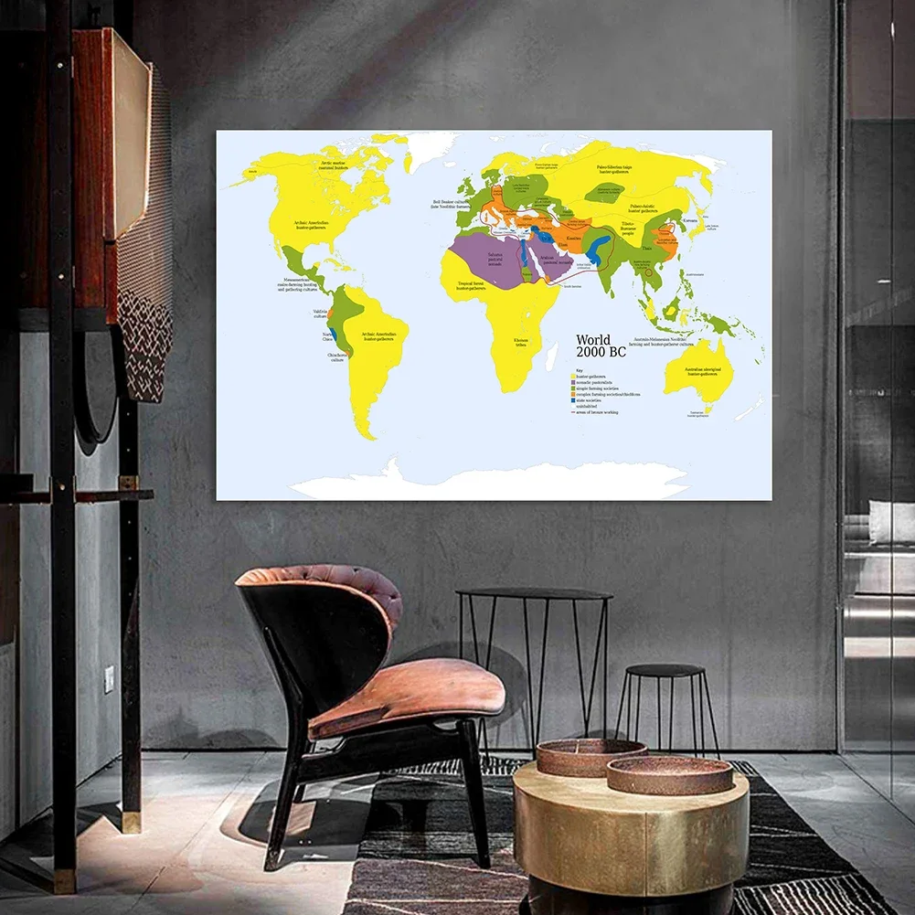 150x100cm mapa primitivo de la tribu del mundo en 2000 BC, lienzo no tejido, pintura, póster grande, decoración del hogar, suministros escolares