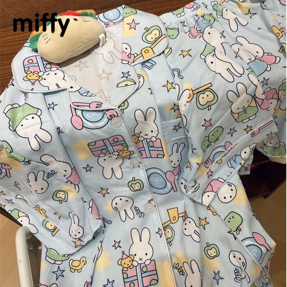 

Kawaii Miffy Cartoon Sweet and Cute Rabbit Pajamas Summer Short Sleeved Shorts Thin Set Gift Toy for Girl