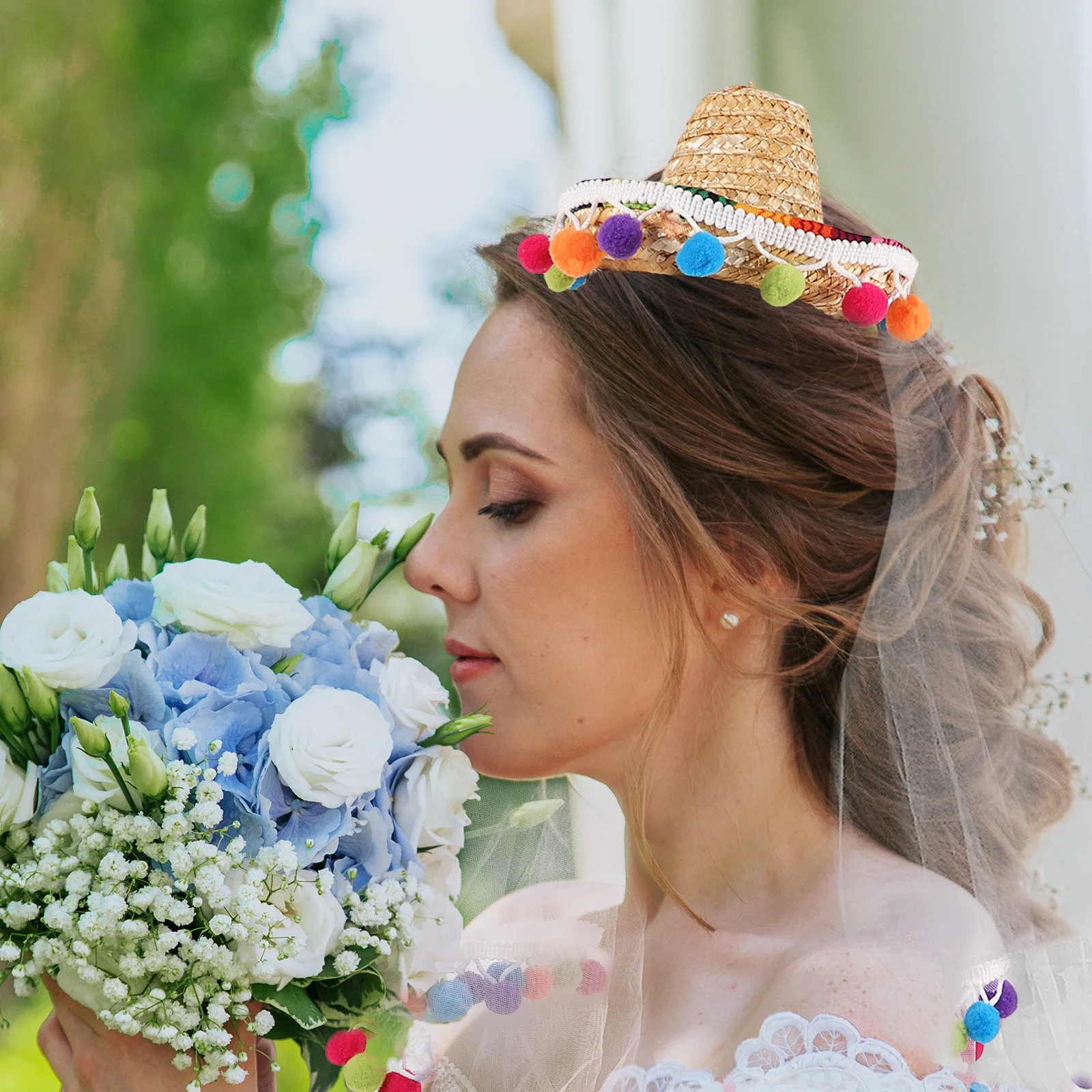 

Rainbow Mini Hat Veil Bride Colored Balls Lightweight Wedding Bridal Bachelorette Party Long Veils Accessories