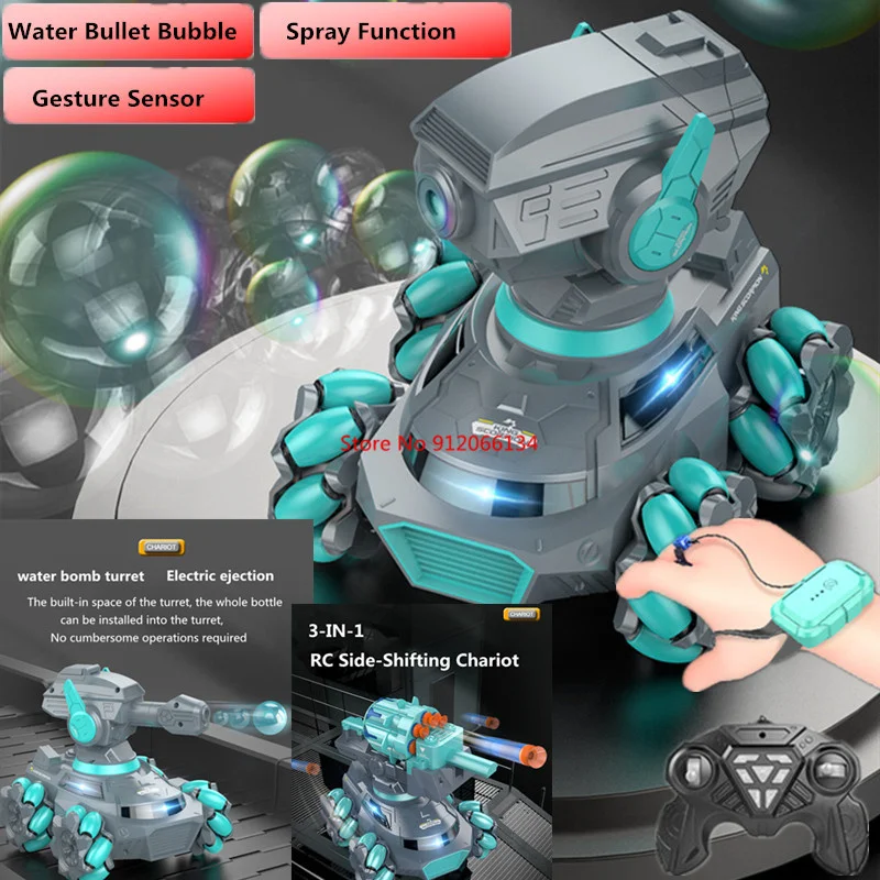 2.4G Watch Simulation SprayTank Water Bomb Shooting Tank Car Electric Gesture Water Bomb bubble Tank Off-Road Car Kid Toys Gifts