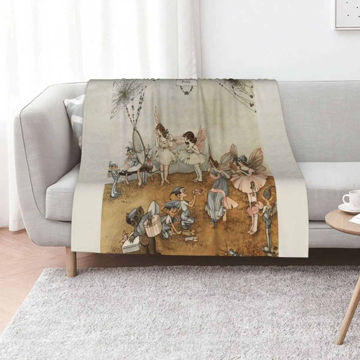 “Fairy Frocks” by Ida Rentoul Outhwaite Throw Blanket Plaid on the sofa Summer Weighted Large Retros Blankets