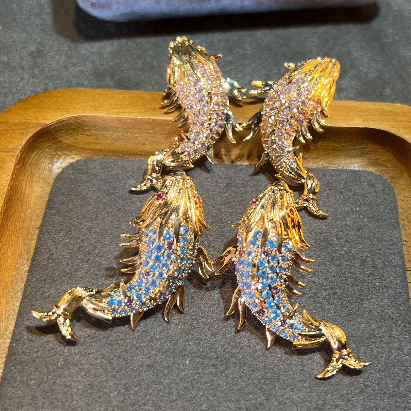 3D Vivid Koi Fish Cubic Zirconia Earrings Heavy Micro Pave Luxury Carp Dangle Earrings High End Jewelry For Women
