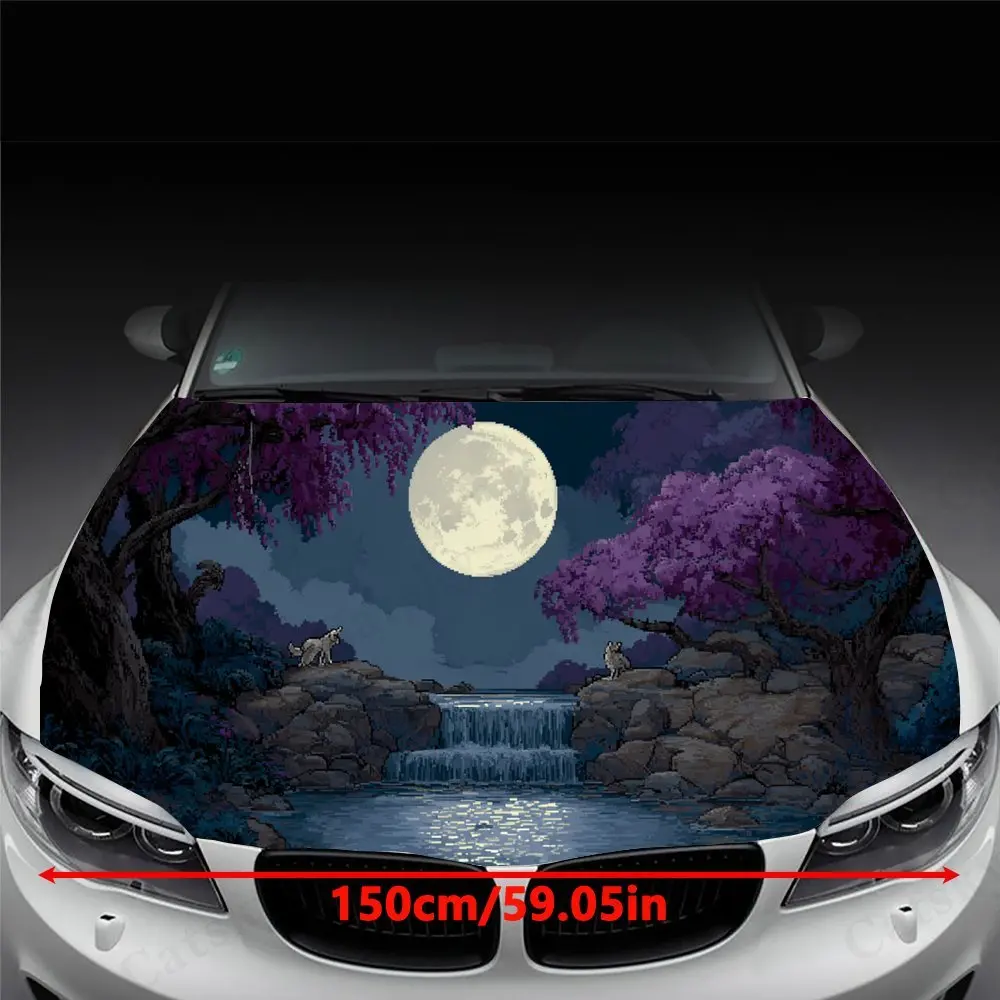 Purple Trees & Full Moon Car Engine Hood Sticker, Auto Art Decal, Car Exterior Personalized Decoration, Gift for Car Lovers, Uni
