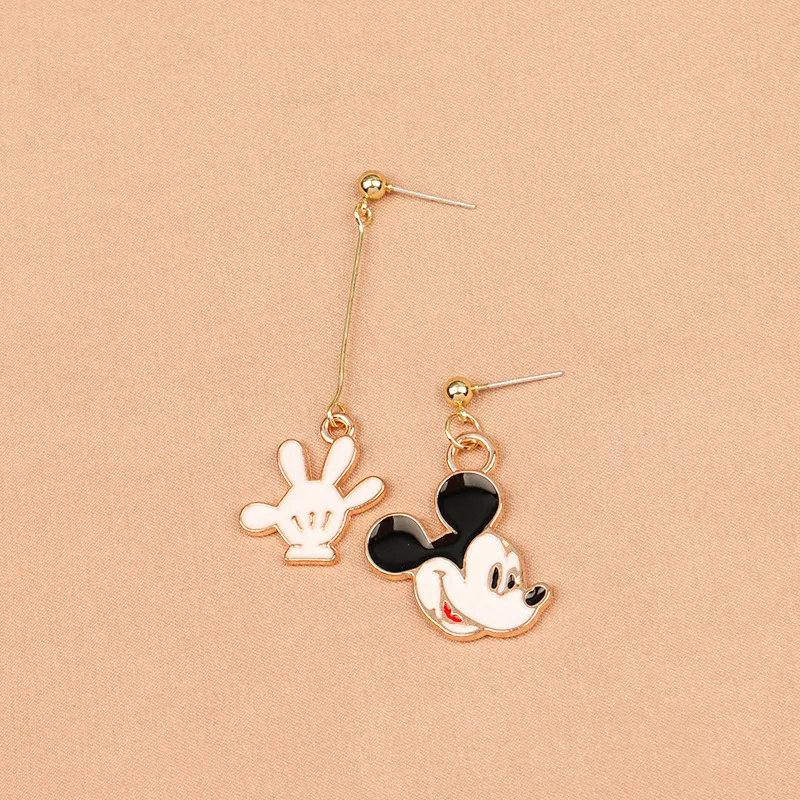 Fashion Simple Cute Enamel Mickey Mouse Earrings for Women Jewelry Cartoon Disney Minnie Ear Studs Girls Ear Clip Drop Earrings