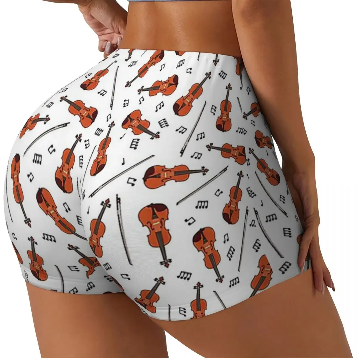 Custom Violin And Music Notes Women Gym Workout Running Shorts Athletic Volleyball Biker Yoga Shorts