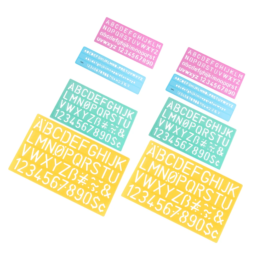 

2 Pcs Alphabet Stencil Ruler Letter Template Kids Plastic Tracing Small Number Stencils Centimeter Hollow Design Multifunctional