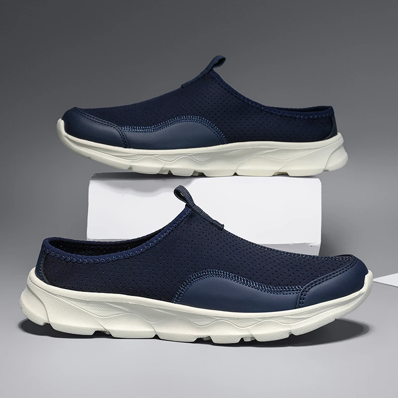 

Мужские сетчатые домашние тапочки без шнуровки, получешки, домашние тапочки, стильные летние легкие, моющиеся, удобные