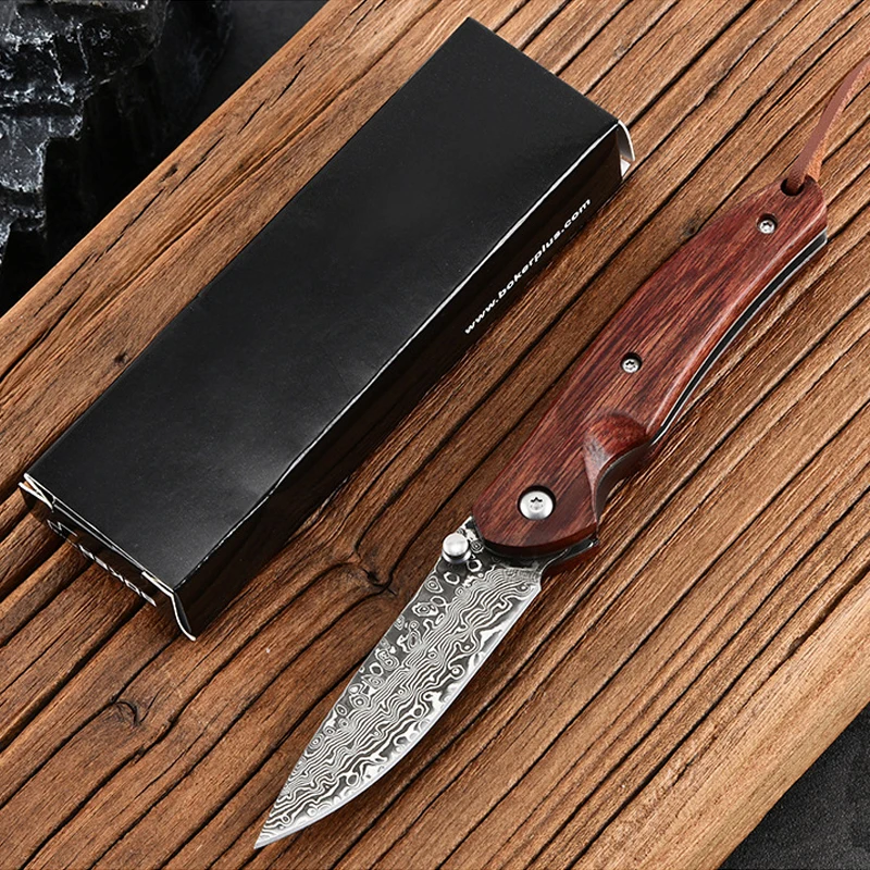 

Damascus steel texture folding knife High hardness outdoor camping knife Portable field pocket knife everyday fruit knife 1piece