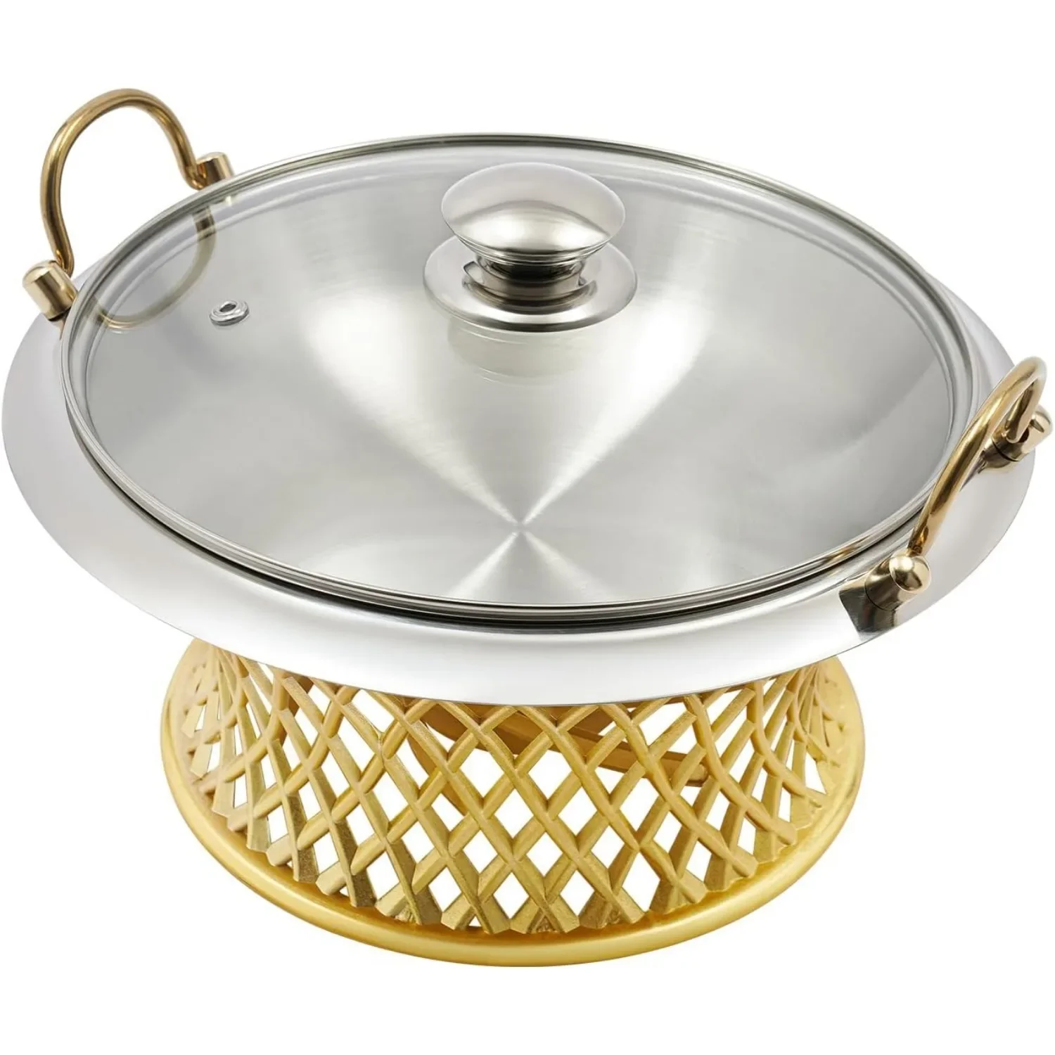 

Посуда для жарки на пару для шведского стола, подогреватель для шведского стола из нержавеющей стали, 9,45 дюйма, настольный круглый поднос для шведского стола со стеклянной крышкой