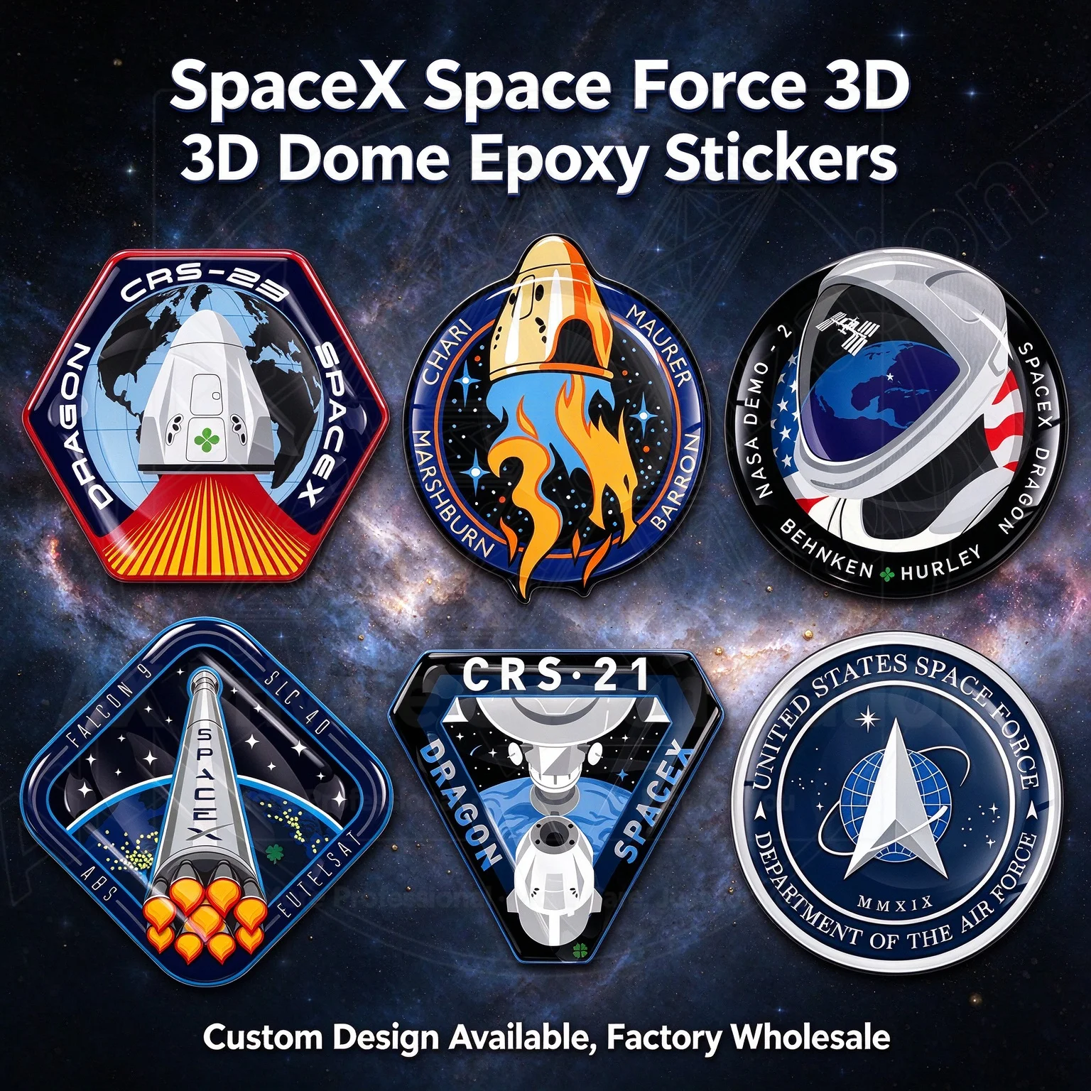 SpaceX Space Force 3D Dome Epoxy Sticker Custom Personalized Waterproof Decal for Car Motorcycle Helmet Hubcap Laptop Phone