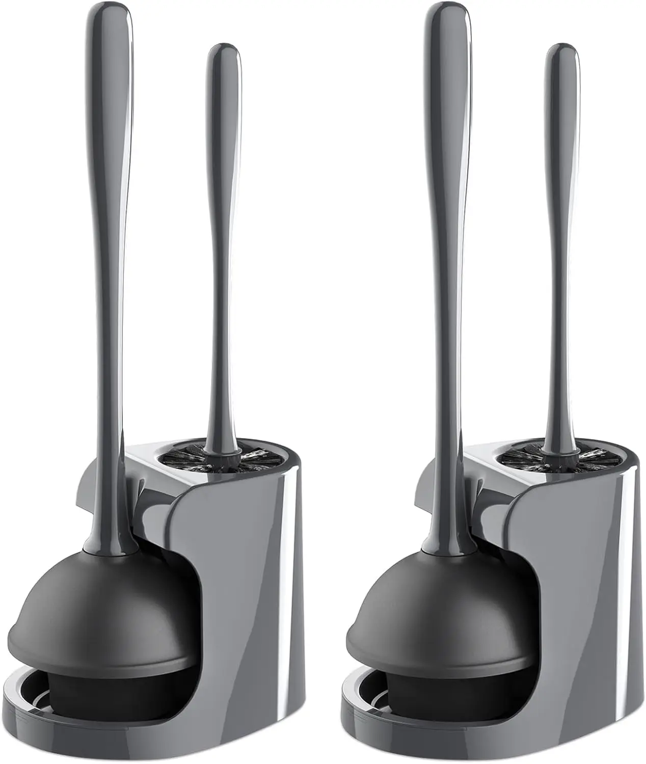 

Toilet Plunger and Bowl Brush Combo, Gray, 2 Sets for Bathroom Cleaning